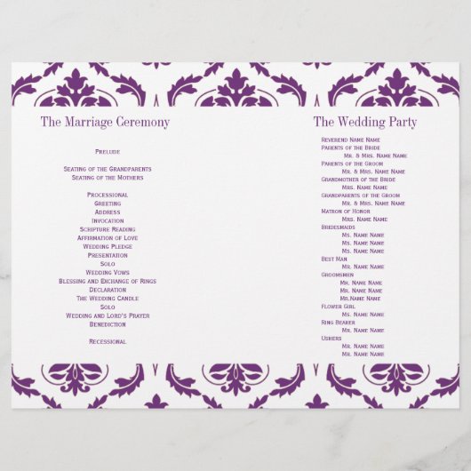 Donkere Paarse  Damask Wedding Program (Achterkant)