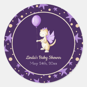 Donkere Paarse draak met ballonmeisje Baby shower Ronde Sticker