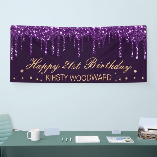 Donkere Paarse driften Glitter Birthday Spandoek (Beurs)
