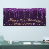 Donkere Paarse Drip Glitter Verjaardag Spandoek (Beurs)