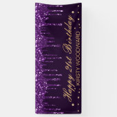 Donkere Paarse Drip Glitter Verjaardag Spandoek (Verticaal)