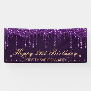 Donkere Paarse Drip Glitter Verjaardag Spandoek