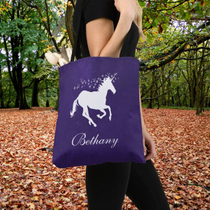 Donkere Paarse Eenhoorn Gepersonaliseerde Canvas t Tote Bag