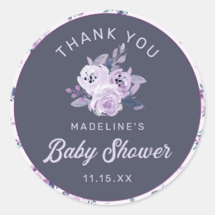 Donkere Paarse en Blauwgroen Floral Baby shower Da Ronde Sticker