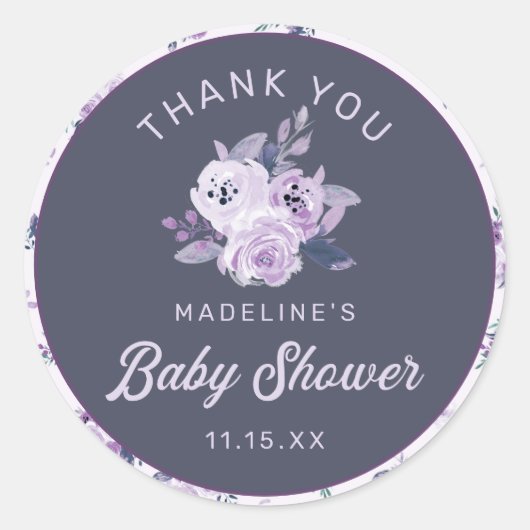 Donkere Paarse en Blauwgroen Floral Baby shower Da Ronde Sticker (Voorkant)