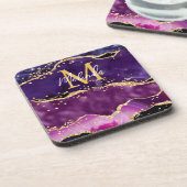 Donkere Paarse en goudglittersequins Agate Bier Onderzetter (Linkerzijde)