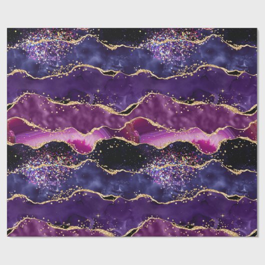 Donkere Paarse en goudglittersequins Agate Cadeaupapier (Vlak)