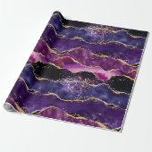 Donkere Paarse en goudglittersequins Agate Cadeaupapier (Uitgerold)