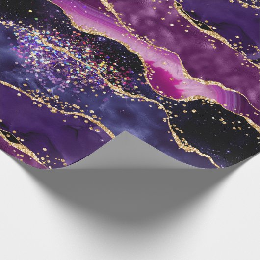 Donkere Paarse en goudglittersequins Agate Cadeaupapier (Hoek)