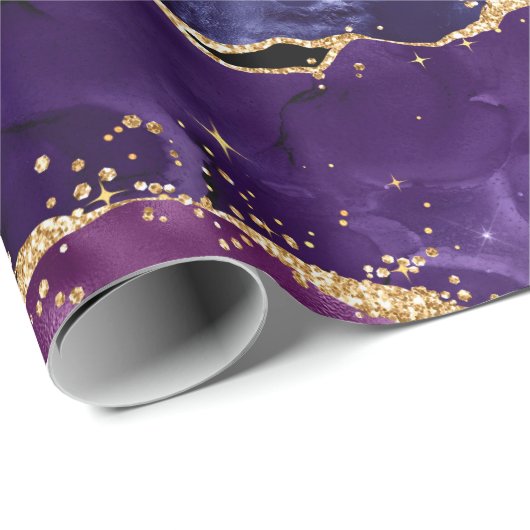 Donkere Paarse en goudglittersequins Agate Cadeaupapier (Rol Hoek)