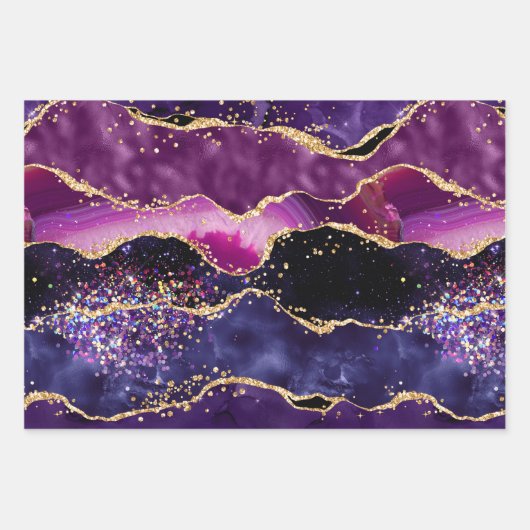 Donkere Paarse en goudglittersequins Agate Inpakpapier Vel (Voorkant 3)