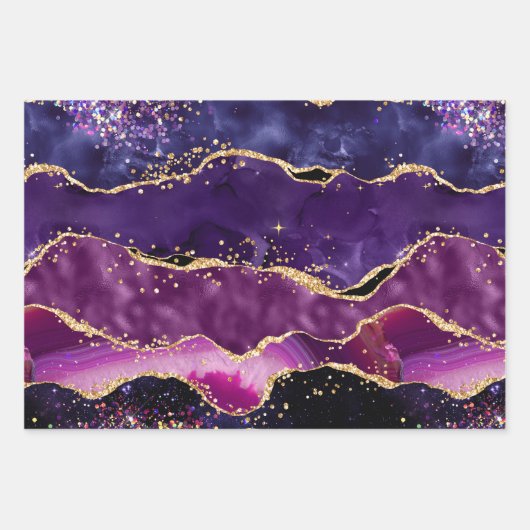Donkere Paarse en goudglittersequins Agate Inpakpapier Vel (Voorkant 2)