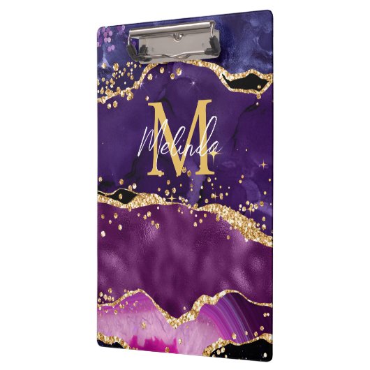 Donkere Paarse en goudglittersequins Agate Klembord (Links)