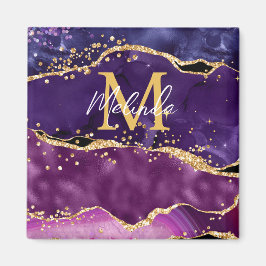 Donkere Paarse en goudglittersequins Agate Magneet