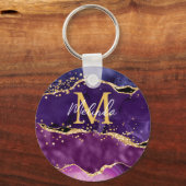 Donkere Paarse en goudglittersequins Agate Sleutelhanger (Achterkant)