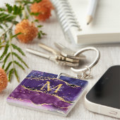 Donkere Paarse en goudglittersequins Agate Sleutelhanger (Voorkant Rechts)