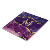 Donkere Paarse en goudglittersequins Agate Tegeltje (Zijkant)