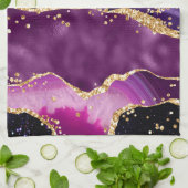 Donkere Paarse en goudglittersequins Agate Theedoek (Gevouwen)