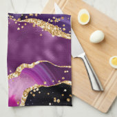 Donkere Paarse en goudglittersequins Agate Theedoek (Quarter Fold)