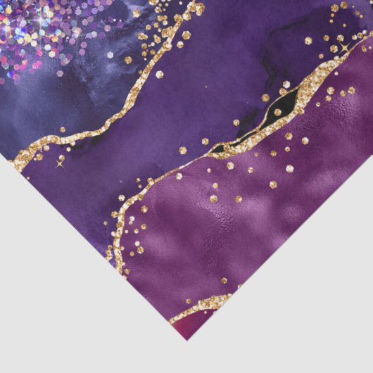 Donkere Paarse en goudglittersequins Agate Tissuepapier (Detail)