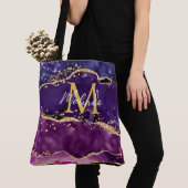 Donkere Paarse en goudglittersequins Agate Tote Bag (Dichtbij)