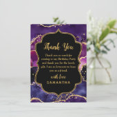 Donkere Paarse en goudsequins Agate Birthday Bedankkaart (Staand voorkant)