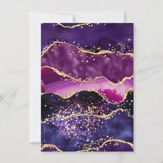 Donkere Paarse en goudsequins Agate Birthday Bedankkaart (Achterkant)