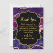 Donkere Paarse en goudsequins Agate Birthday Bedankkaart (Voorkant)