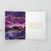 Donkere Paarse en goudsequins Agate Birthday Bedankkaart (Binnen)