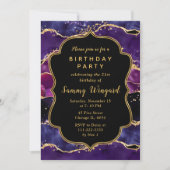 Donkere Paarse en goudsequins Agate Birthday Kaart (Voorkant)
