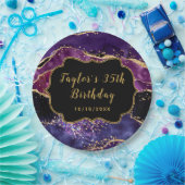 Donkere Paarse en goudsequins Agate Birthday Papieren Bordje (Feest)