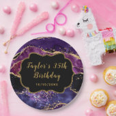 Donkere Paarse en goudsequins Agate Birthday Papieren Bordje (Feest)