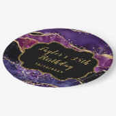 Donkere Paarse en goudsequins Agate Birthday Papieren Bordje (Gekanteld)