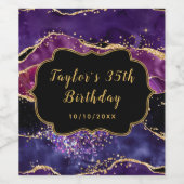 Donkere Paarse en goudsequins Agate Birthday Wijn Etiket (Enkel label)