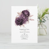 Donkere Paarse en Roos Gold Floral Engagement Part Kaart (Staand voorkant)