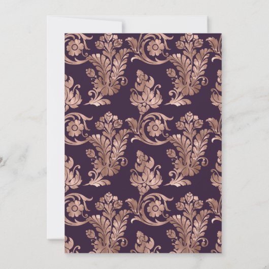 Donkere Paarse en Roos Gold Floral Engagement Part Kaart (Achterkant)