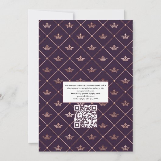 Donkere Paarse en Roos gouden bloemen QR-code Kaart (Achterkant)