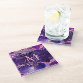 Donkere Paarse en roze glittersequins Agate Glazen Onderzetter (Schuin)