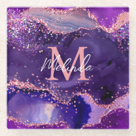 Donkere Paarse en roze glittersequins Agate Glazen Onderzetter