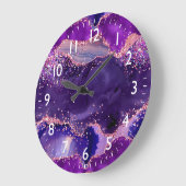 Donkere Paarse en roze glittersequins Agate Grote Klok (Hoek)