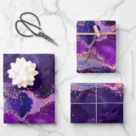 Donkere Paarse en roze glittersequins Agate Inpakpapier Vel