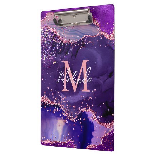 Donkere Paarse en roze glittersequins Agate Klembord (Links)