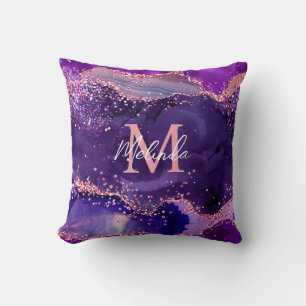 Donkere Paarse en roze glittersequins Agate Kussen