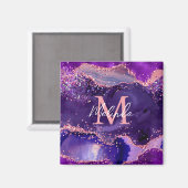Donkere Paarse en roze glittersequins Agate Magneet (Voorkant / Achterkant)