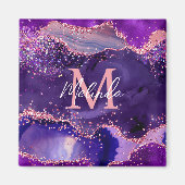 Donkere Paarse en roze glittersequins Agate Magneet (Voorkant)