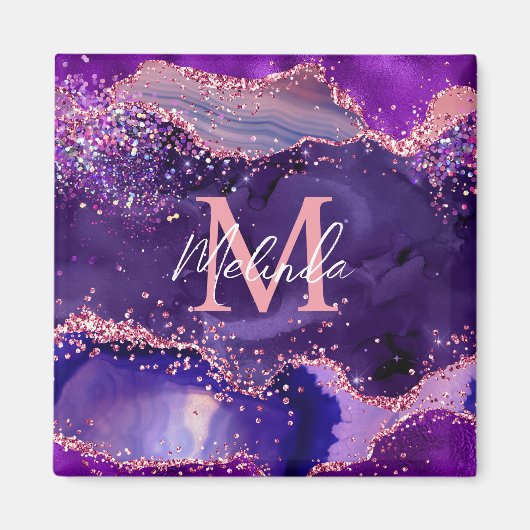 Donkere Paarse en roze glittersequins Agate Magneet (Voorkant)