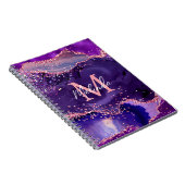 Donkere Paarse en roze glittersequins Agate Notitieboek (Rechterzijde)