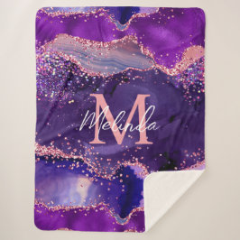 Donkere Paarse en roze glittersequins Agate Sherpa Deken