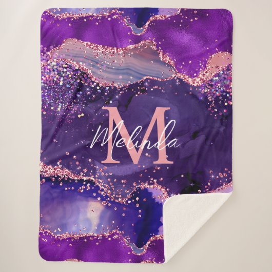 Donkere Paarse en roze glittersequins Agate Sherpa Deken (Voorkant)