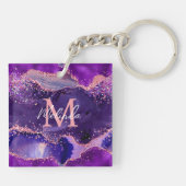 Donkere Paarse en roze glittersequins Agate Sleutelhanger (Achterkant)